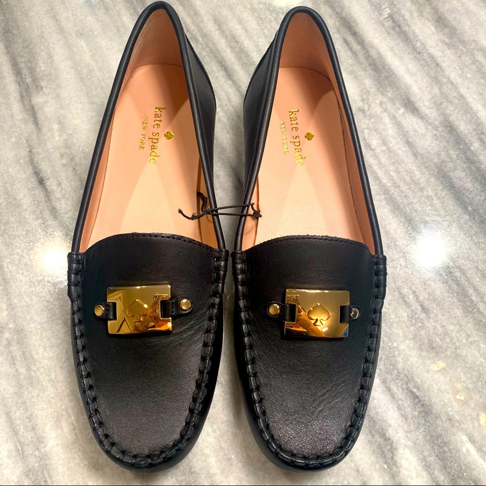 Kate Spade black moccasins leather shoes. 8.5